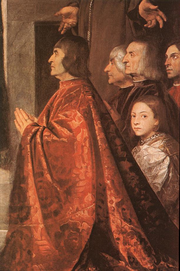 Madonna with Saints and Members of the Pesaro Family (detail) wt